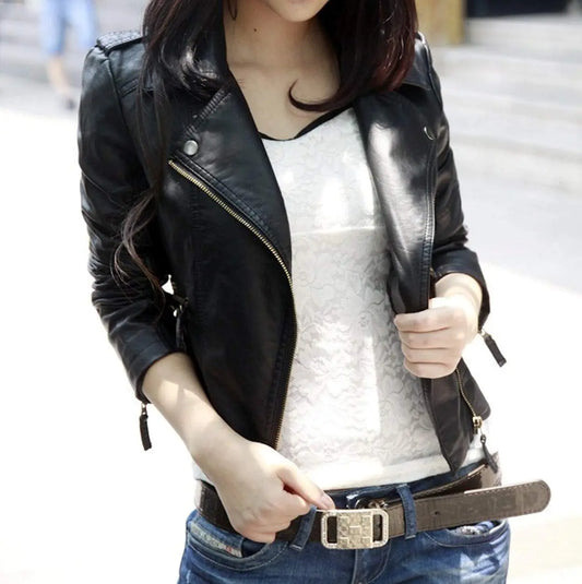 Womens Cropped Vegan Leather Jacket 