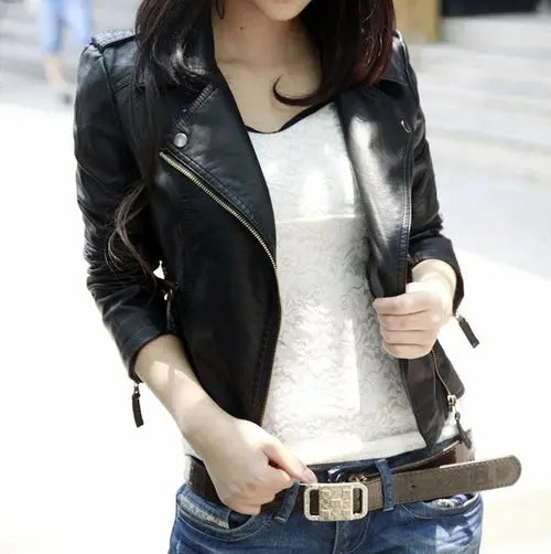 Womens Cropped Vegan Leather Jacket 