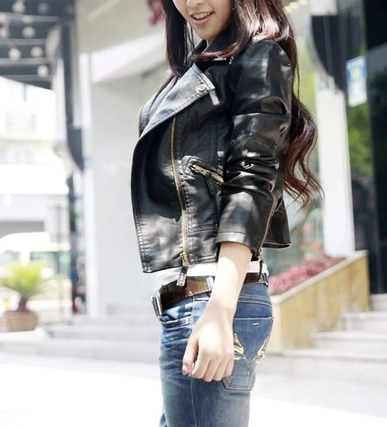 Womens Cropped Vegan Leather Jacket 